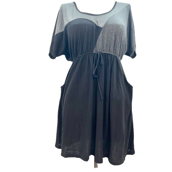 Delirious Womens 2X Black Gray Colorblock Dress Drawstring Waist and Pockets - Picture 1 of 8